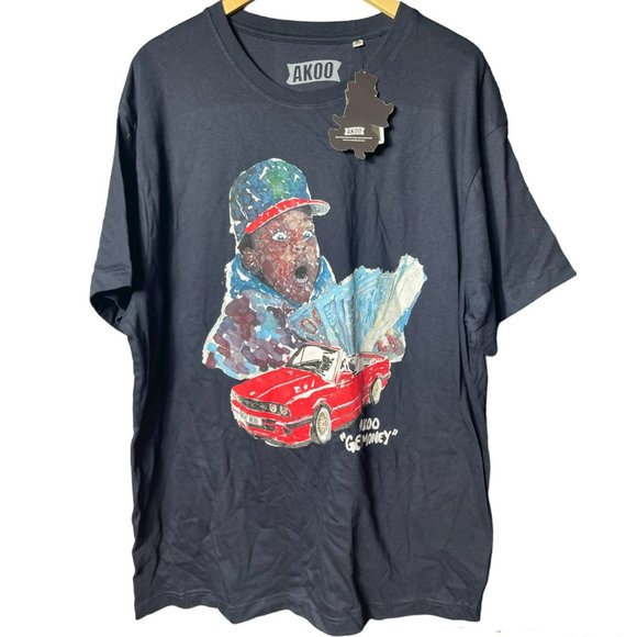NWT AKOO Men's Navy Blue Graphic Print "GET MONEY" Short Sleeve T-Shirt Size 3XL - Picture 1 of 7